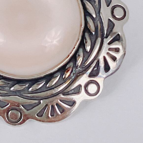 Signed Relios Carolyn Pollack Sterling Mother of Pearl MOP Clip On Earrings VTG - Picture 5 of 16